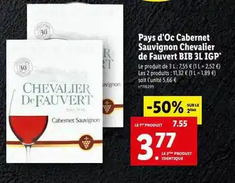 Lidl Pays d'oc cabernet sauvignon chevalier de fauvert bib 3l igp offre