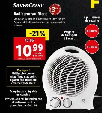 Lidl Radiateur soufflant silver crest offre