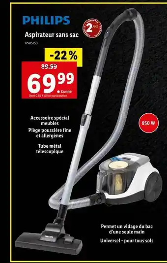 Lidl Aspirateur sans sac philips offre
