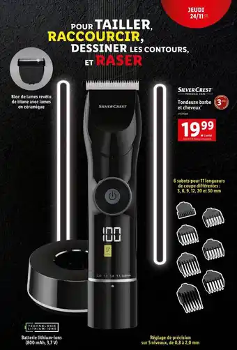 Lidl Tondeuse barbe et cheveux silver crest offre
