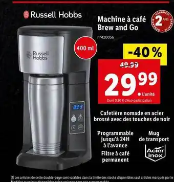 Lidl Machine à café brew and go russell hobbs offre