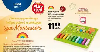 Lidl Jeu de calcul en bois montessori play tive offre