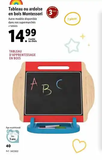 Lidl Tableau ou ardoise en bois montessori offre