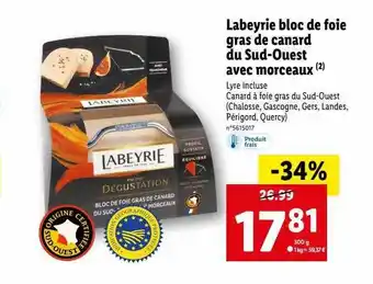 Lidl Labeyrie bloc de foie gras de canard du sud-ouest avec morceaux offre