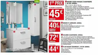 Brico Dépôt Meuble sous-vasque à suspendre l.60 cm «aruna», miroir et luminaire «aruna», colonne à suspendre «aruna», plan vasque céramiq offre