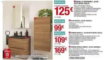 Brico Dépôt Meuble à suspendre l.60 cm effet noyer «idalie», plan vasque l.60 cm «napold», armoire murale l.40 cm effet noyer «idalie», a offre