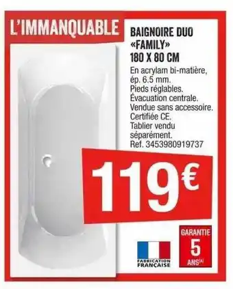 Brico Dépôt Baignoire duo «family» 180 x 80 cm offre