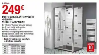 Brico Dépôt Porte coulissante 2 volets «beloya» verre transparent offre