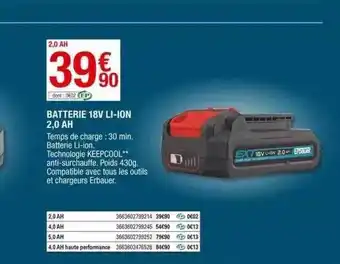 Brico Dépôt Batterie 18 v li-ion 2,0 ah erbauer offre