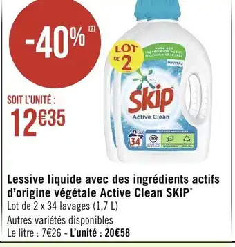 Spar Lessive liquide avec des Ingrédients actifs d'origine végétale Active Clean offre