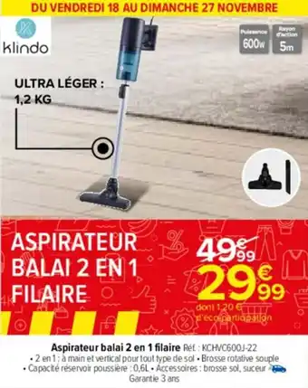 Carrefour Drive Aspirateur balai 2 en 1 filaire offre