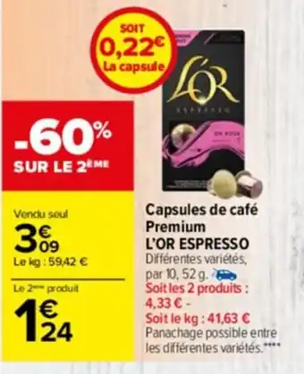 Carrefour Drive Capsules de café premium L'OR ESPRESSO offre