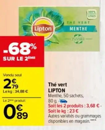 Carrefour Drive Thé vert LIPTON offre