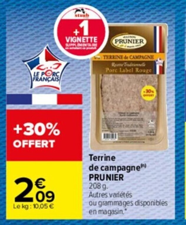 Promo Terrine de campagne PRUNIER chez Carrefour Drive