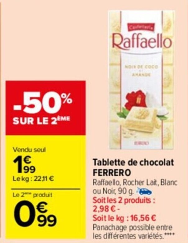 Promo Tablette de chocolat FERRERO chez Carrefour Drive
