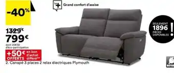 BUT Canape 3 Places 2 Relax Electrique Plymouth offre