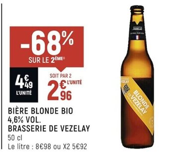 Spar Biere Blonde Bio 4,6%vol Brasserie de Vezelay offre