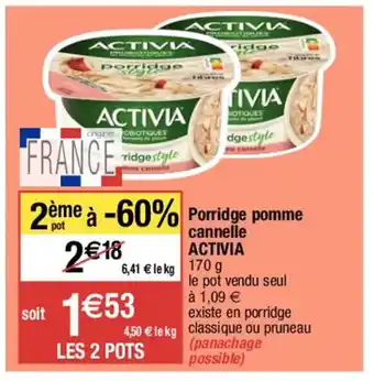 Migros Porridge Pomme Cannelle ACTIVIA offre