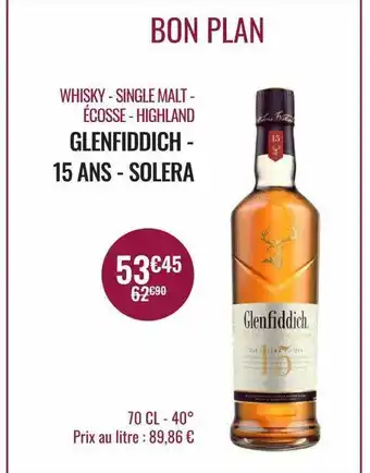 Nicolas Whisky - single malt - écosse - highland glenfiddich - 15 ans - solera offre