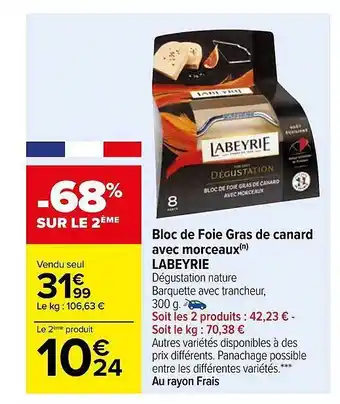 Carrefour Bloc de foie gras de canard avec morceaux labeyrie offre