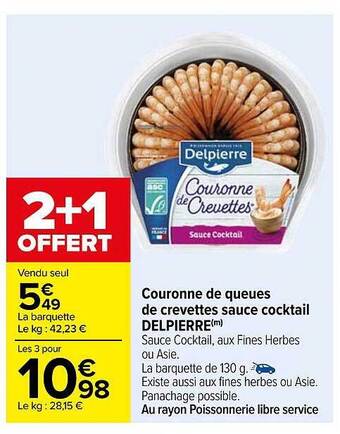 Carrefour Couronne de queues de crevettes sauce cocktail delpierre offre