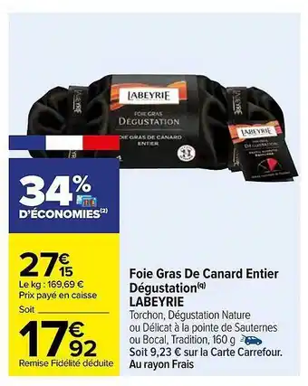 Carrefour Foie gras de canard entier dégustation labeyrie offre
