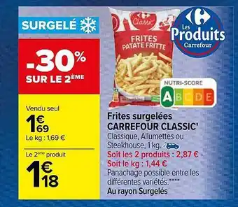 Carrefour Frites surgelées carrefour classic' offre
