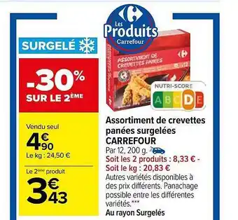 Carrefour Assortiment de crevettes panées surgelées carrefour offre
