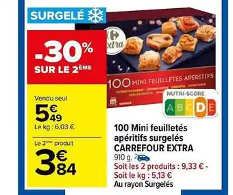 Carrefour 100 mini feuilletés apéritifs surgelés carrefour extra offre