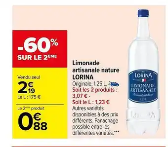 Carrefour Limonade artisanale nature lorina offre