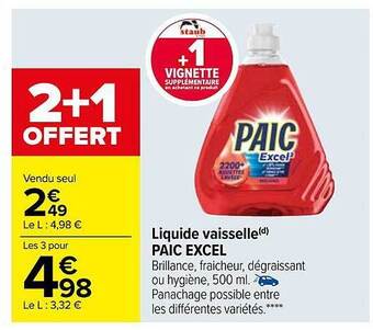 Carrefour Liquide vaisselle paic excel offre