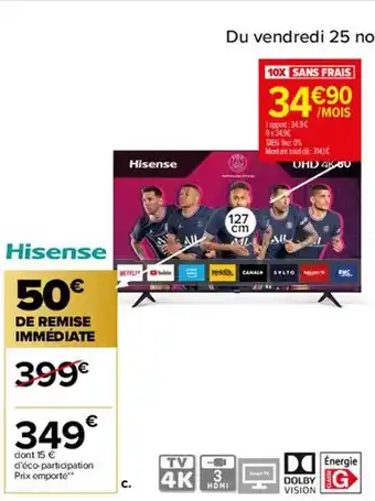 Carrefour Tv led 127 cm hisense offre