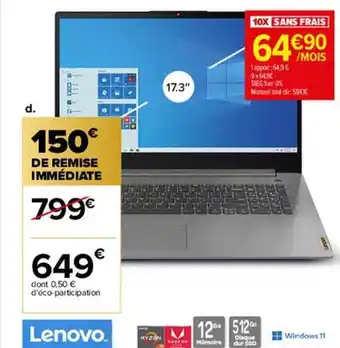 Carrefour Pc portable lenovo offre