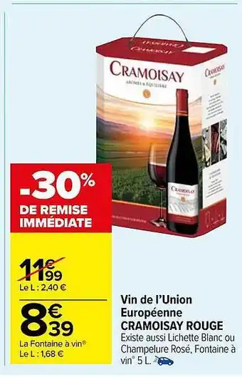 Carrefour Market Vin de l'union européenne cramoisay rouge offre