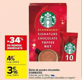 Carrefour Market Sticks de poudre chocolatée starbucks offre