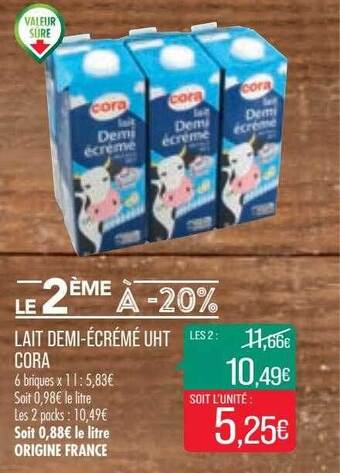 Match Lait demi-écrémé uht cora offre