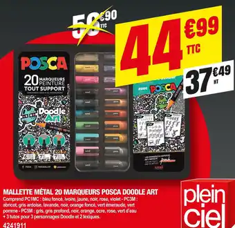 Plein ciel Mallette métal 20 marqueurs posca doodle art offre