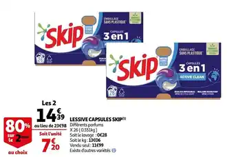 Auchan Skip lessive capsules offre