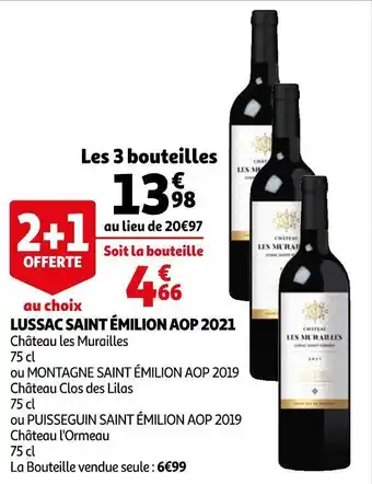 Auchan Château les murailles lussac saint émilion aop 2021 offre
