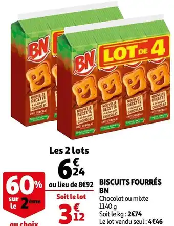 Auchan Bn biscuits fourrés offre