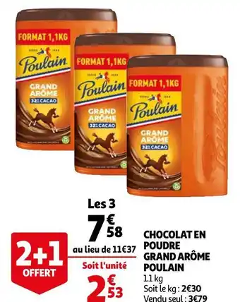 Auchan Poulain chocolat en poudre grand arôme offre