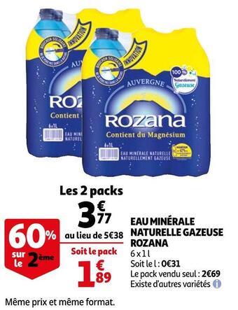 Auchan Rozana eau minérale naturelle gazeuse offre