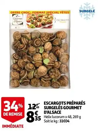 Auchan Gourmet d'alsace escargots préparés surgelés offre