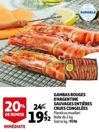 Auchan Gambas rouges d'argentine sauvages entières crues congelées offre