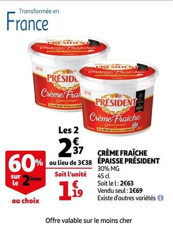 Auchan Président crème fraîche épaisse offre