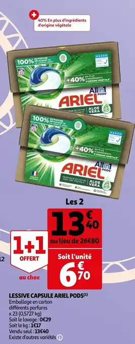 Auchan Lessive capsule ariel pods offre