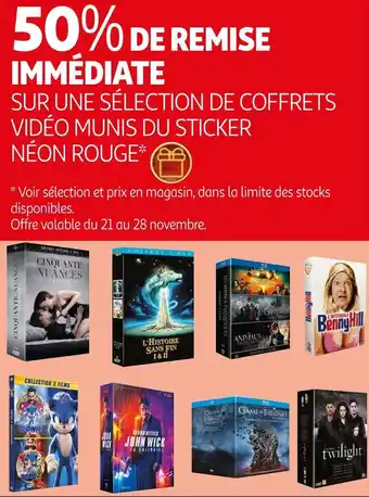 50% de remise immédiate sur une sélection de coffrets vidéo munis du sticker néon rouge