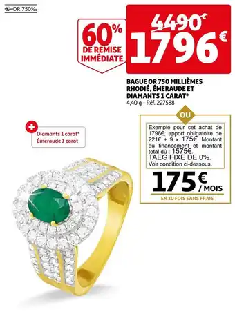 Bague or 750 millemes rhodie, emeraude et diamants 1 carat