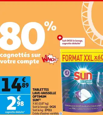 Auchan Supermarché Sun tablettes lave-vaisselle optimum offre