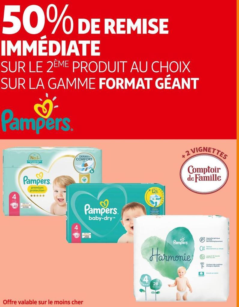 Promo Pampers 50 de remise immédiate sur le 2ème produit au choix sur